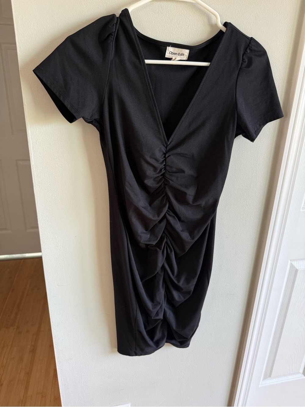 Open Edit Ruched Black Dress